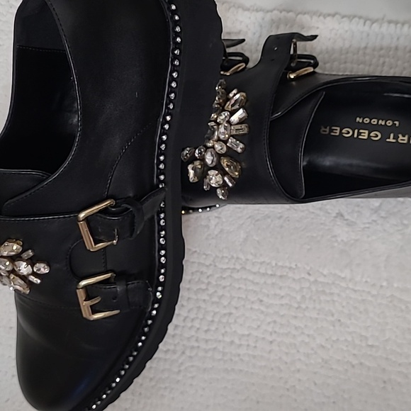 Kurt Geiger Women's Black Leather Rhinestone Shoes - Picture 2 of 6